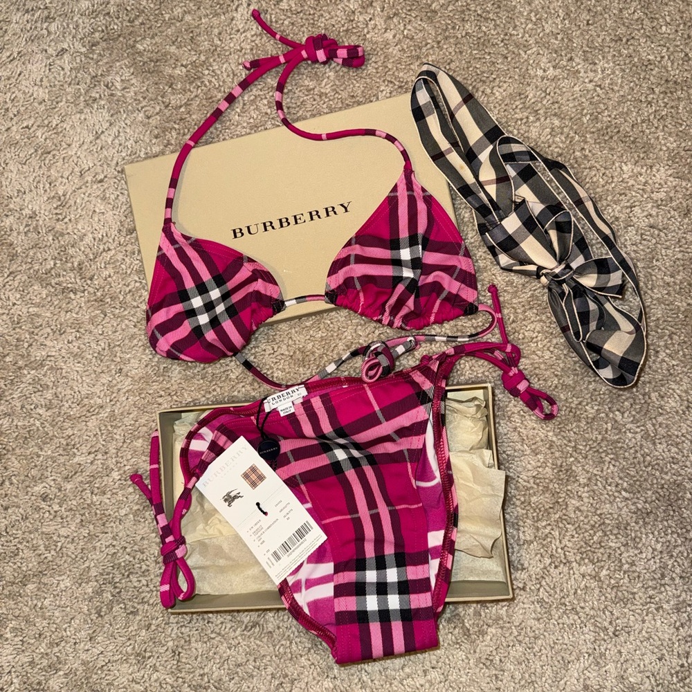 BURBERRY LONDON TRIANGLE BIKINI PINK BLACK NIB NWT SIZE XS - Picture 4 of 7